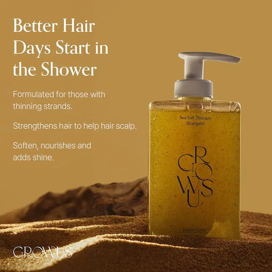 Growus Sea Salth Therapy Shampoo for Sensitive Scalp Against Dandruff & Hair Loss for Oily Hair 500ml