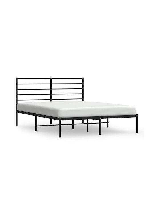 Double Metal Bed Black with Slats for Mattress 160x200cm