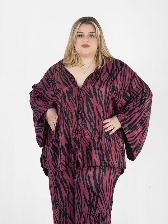 Damen Burgundisches Set mit Gummibandhose in Gerader Bein Stil Leo