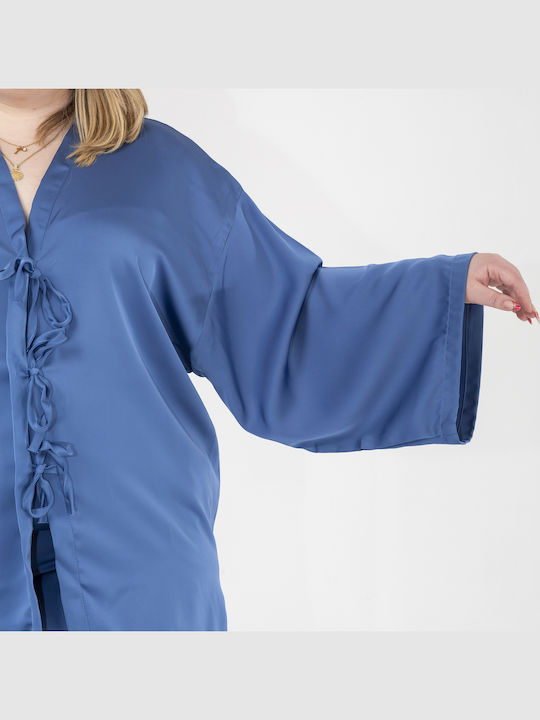 Damen Blaues Satz mit Gummibandhose in Gerader Bein Stil