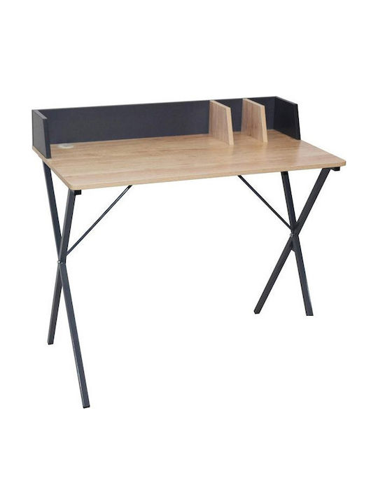 Secretary Desk Wooden Gray with Metal Legs 90x50x84cm