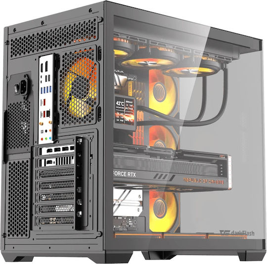 Darkflash C280 Gaming Mini Tower Κουτί Υπολογιστή με Πλαϊνό Παράθυρο και ARGB Φωτισμό Μαύρο +7 Fans