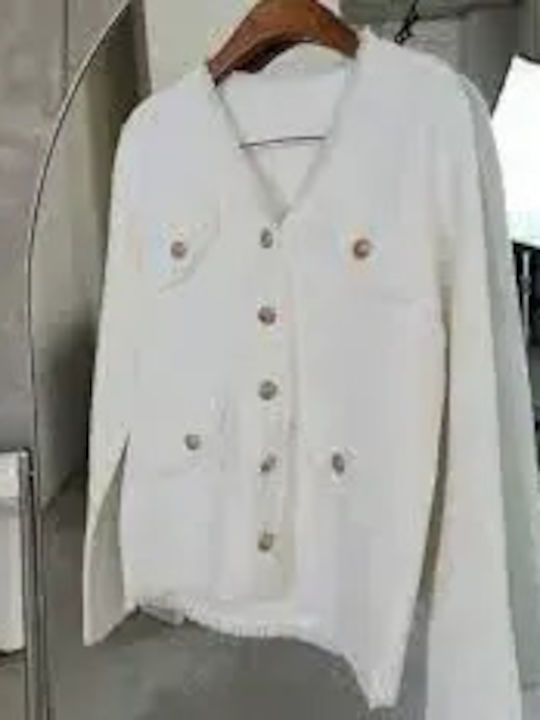 Damen Gestrickte Strickjacke Weiß