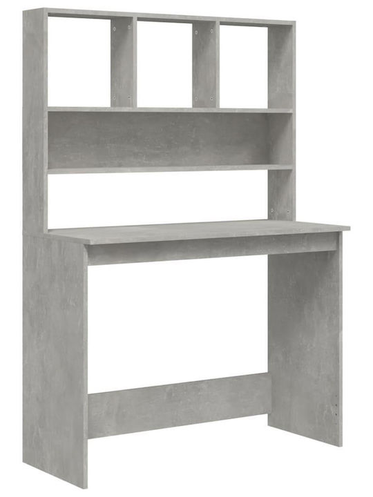 Desk Wooden with Bookshelf Grey Concrete 102x45x148cm