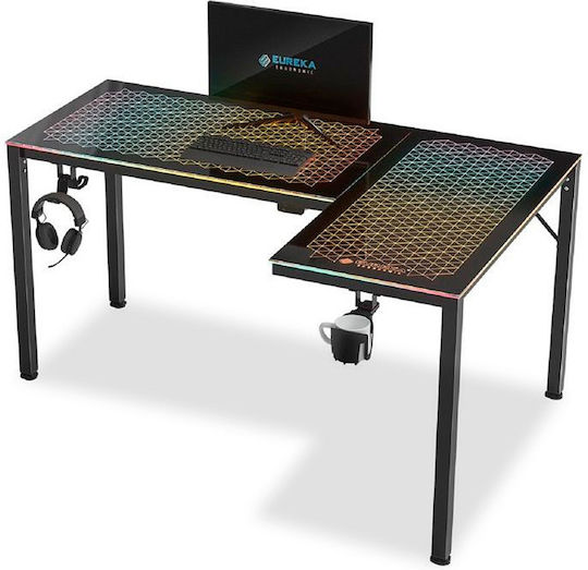 Γωνιακό Γραφείο Gaming ERK-GD-L60R-B-US με LED 152x101x76εκ. Μαύρο