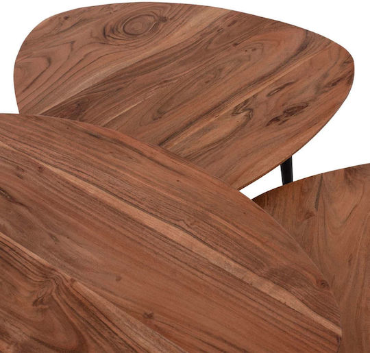 Οβάλ Σετ Ζιγκόν από Μασίφ Ξύλο Natural Wood Μαυρο Φυσικο 3τμχ Μ69.5xΠ67xΥ46εκ.