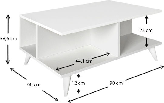 Rectangular Central Coffee Table Sedra Wooden White W90xL60xH38.6cm