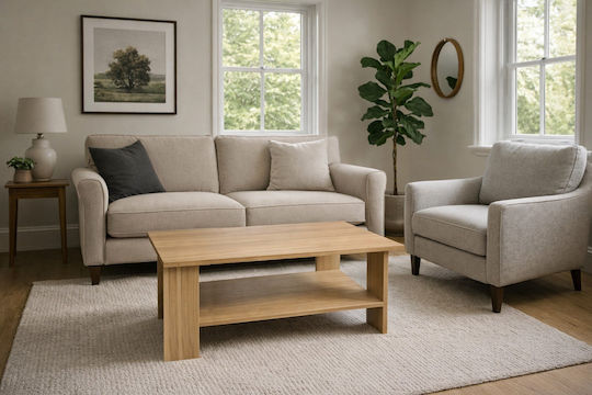 Ορθογώνιο Κεντρικό Τραπεζάκι Ξύλινο White Oak Μ87xΠ60xΥ43εκ.