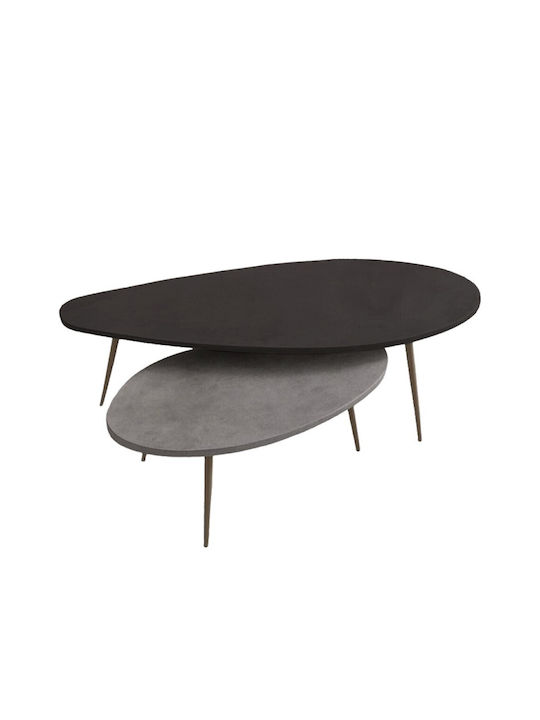 Oval Central Coffee Table Monty Wooden Black-Grey 2pcs L116xW46xH46cm