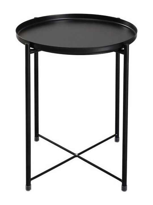 Round Side Metal Foldable Black Coffee Table W42xL42xH53cm