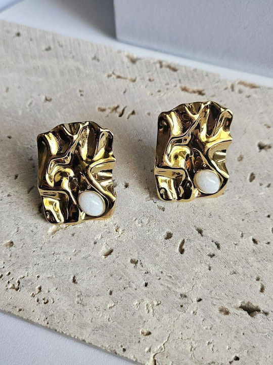 Earrings with Clip Made of Steel Gold Plated with Stones Earrings with Clip Made of Steel Gold Plated with Stones