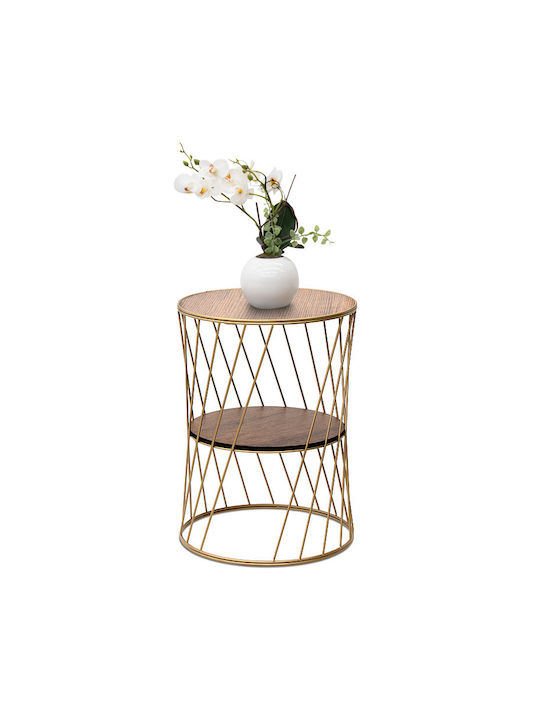 Round Side Coffee Table Jaspin Wooden Gold / Brown W32xL32xH44cm