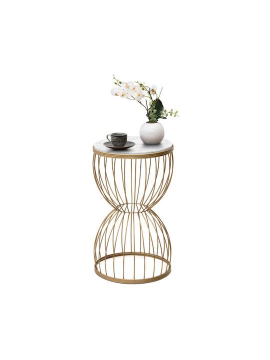 Round Side Coffee Table Pino Wooden White / Gold W35xL35xH58cm