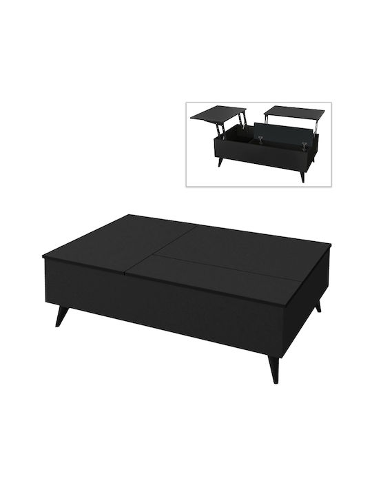 Rectangular Central Coffee Table Roy Wooden with Lifting Mechanism Black W121xL69xH40cm