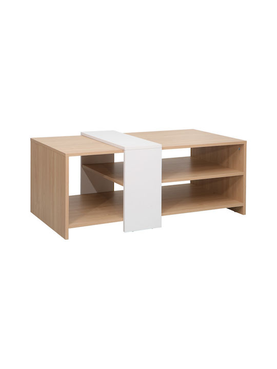 Rectangular Central Coffee Table Cozeto from Solid Wood Natural White W100xD53xH41.5cm