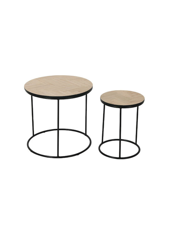 Set Zigon Rotund Parke Lemn Negru / Natural 2 Buc M48xL48xÎ45cm