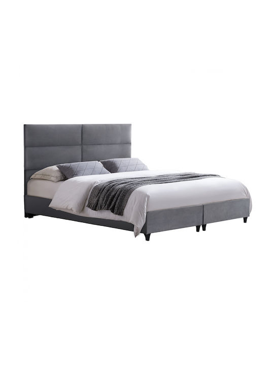 Milo King Size Bed Upholstered with Gray Velvet for Mattress 180x200cm