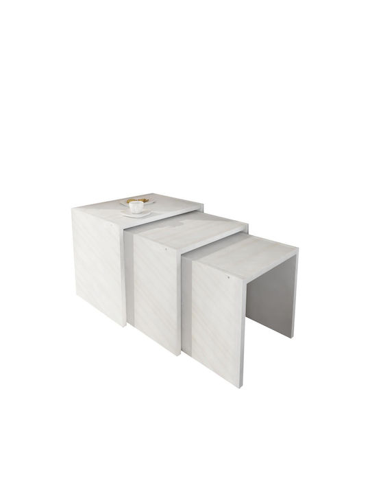 Set Zigon Rectangular Kisiria Din Lemn Alb 3 Buc M44.5xL35xÎ38.5cm