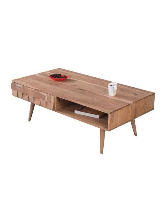 Masa De Cafea Centrală Rectangulară Rohit Din Lemn Masiv Cu Sertare Bej L117xL60xÎ40cm