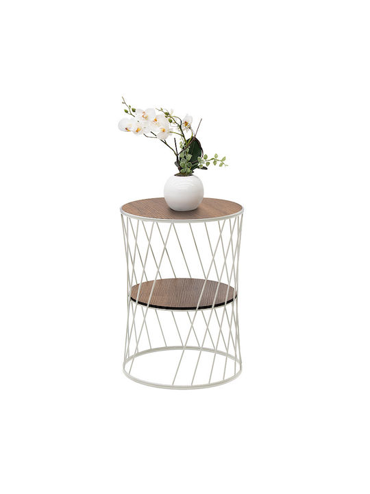Round Side Coffee Table Jaspin Wooden White / Walnut W32xL32xH44cm