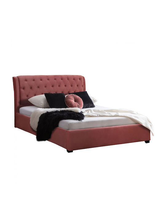 Odalys Double Bed Upholstered with Velvet Rotten Apple Suitable for Mattress 150x200cm