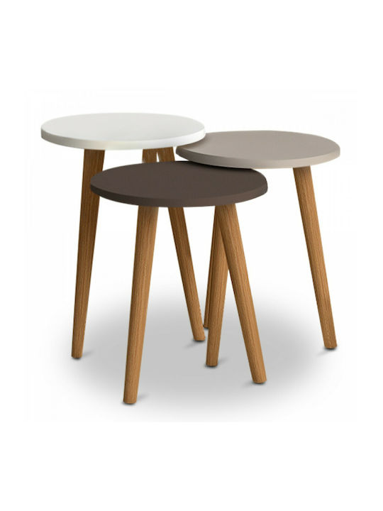 Round Side Coffee Table Soul Wooden White / Cappuccino / Brown 3 Pieces W33.5xL33.5xH46cm
