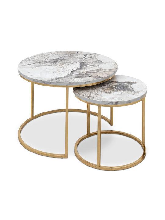 Rund Satztisch-Set Gary Holz Beige Marble effect 2Stück B65xT65xH44cm