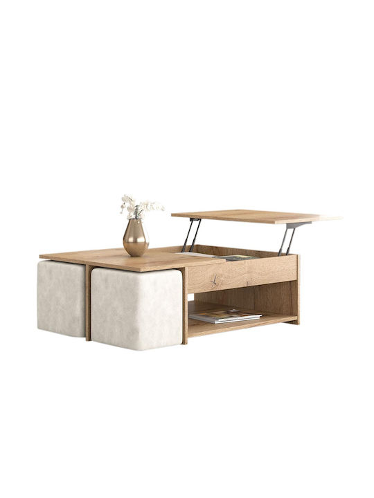 Rectangular Central Coffee Table No6 Wooden with Lifting Mechanism Latte M120xW75xH40cm Savvidis Furniture