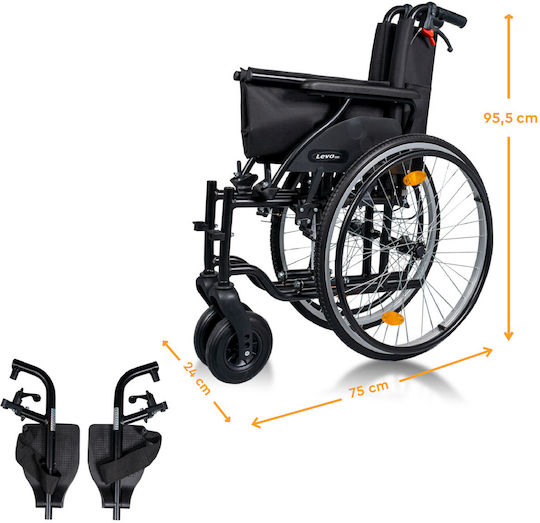 Mobiak Levo Инвалидна Количка 24" Сгъваема 46cm 0810842 Черна