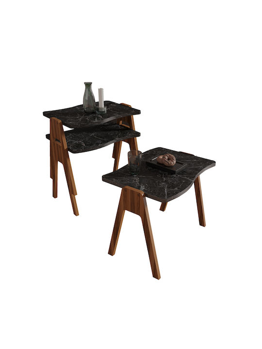 Rectangular Zigon Set Essent Wooden Walnut-Black Marble 3 Pieces M45xL35xH40cm