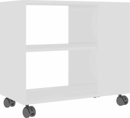 Rectangular Wooden Side Table with Wheels White M70xW35xH55cm
