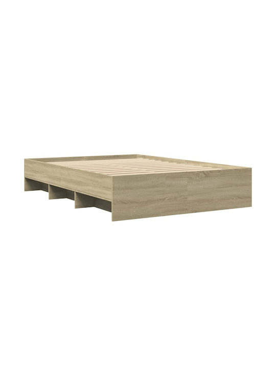 Vidaxl Bed Frame Sonoma Oak 120x200cm Processed Wood 1 Piece Single Brown