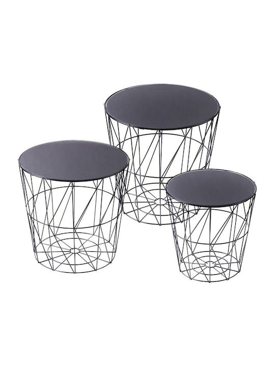 Round Zigon Set Metal Black 3 Pieces M38xW38xH38.5cm