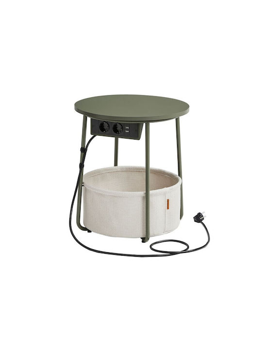 Round Side Table Wooden Forest Green Cream White M45xP45xH50cm