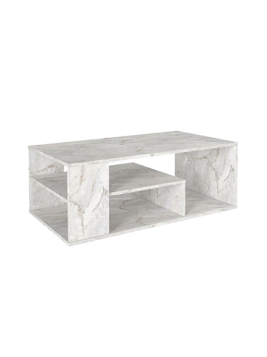 Rectangular Central Coffee Table Abdera White Marble Effect W110xD60xH42cm