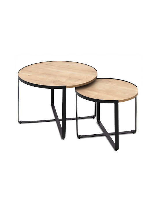 Round Zigon Set Davis Wooden Beige 2 Pieces M70xL69xH46cm
