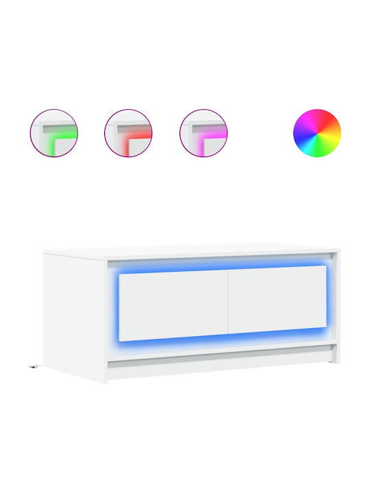 Rectangular Central Wooden Coffee Table with Drawers White M100xW50xH43.5cm