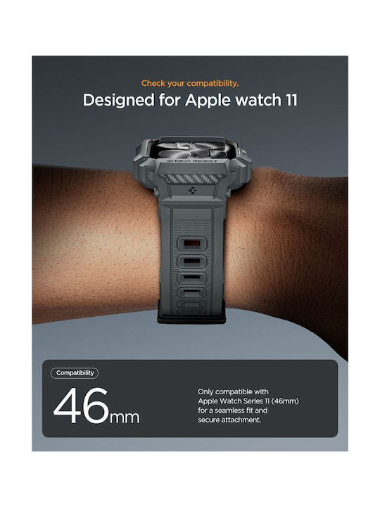 Spigen Rugged Armor Pro 2 Silicone Case in Gray color for Apple Watch 11 46mm