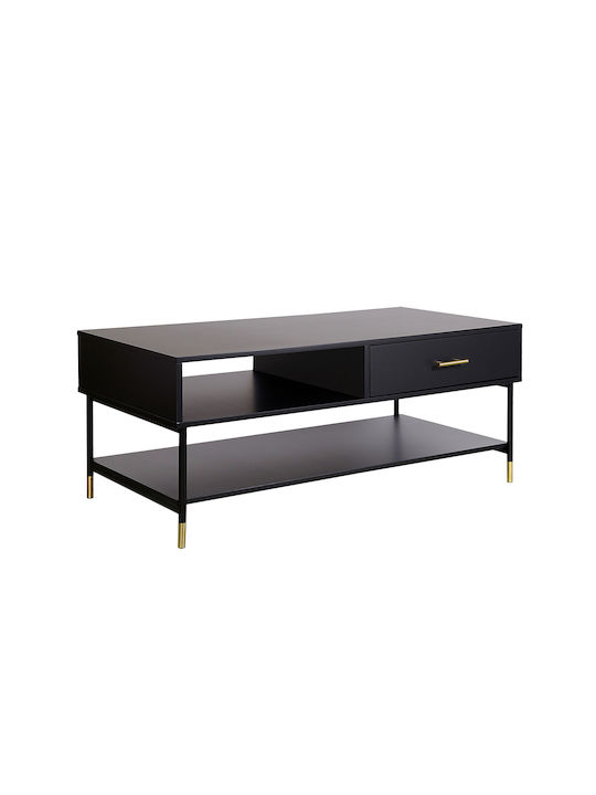Spitishop Ορθogonale Zentral Kaffeetisch Tedy Holz mit Schubladen Schwarz M110xB60xH48cm