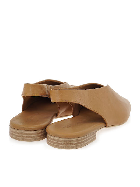 Leather Women's Ballerina Shoes Slingback In Tabac Brown Colour