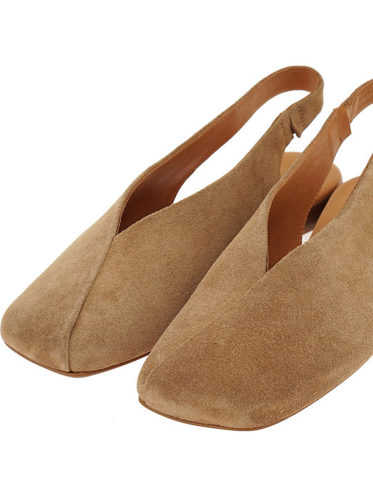 Suede Γυναικείες Μπαλαρίνες Slingback σε Καφέ Χρώμα