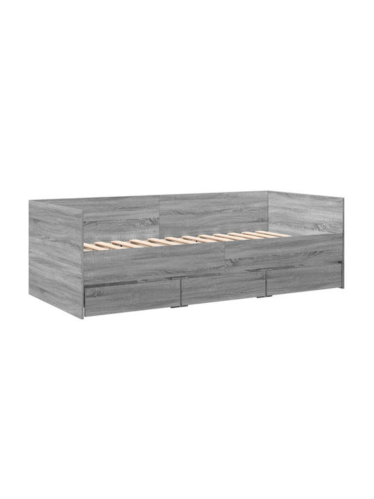 Sofa Bed Single Wooden Gray with Slats for Mattress 100x200cm