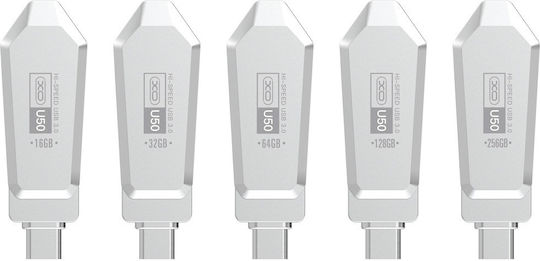 XO U50 128GB USB 3.0 Stick cu conexiune USB-A & USB-C Alb