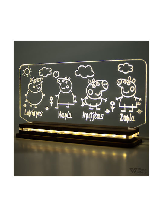 World of Wood Led Kids Decorative Lamp Peppa Family Multicolor 23x13cm