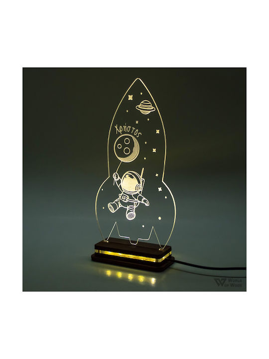 World of Wood LED Kinder Tischlampe Astronaut Im All Weiß 24x12cm