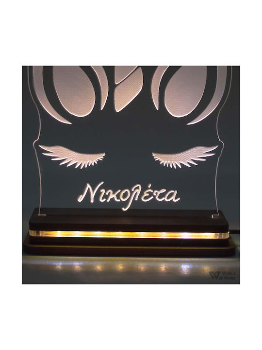 World of Wood Led Kids Decorative Lamp Unicorn White 19x16cm