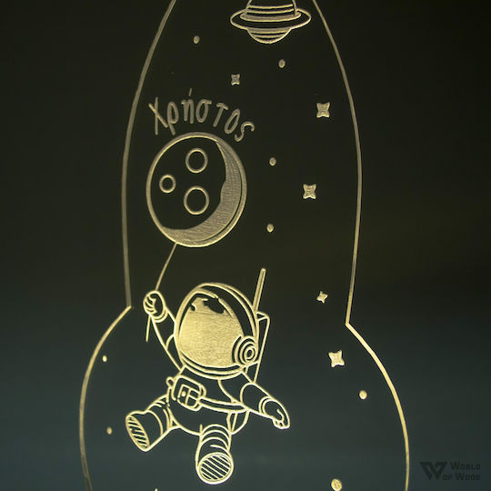 World of Wood LED Детска Декоративна Лампа Астронавт В Космоса Многоцветна 24x12cm