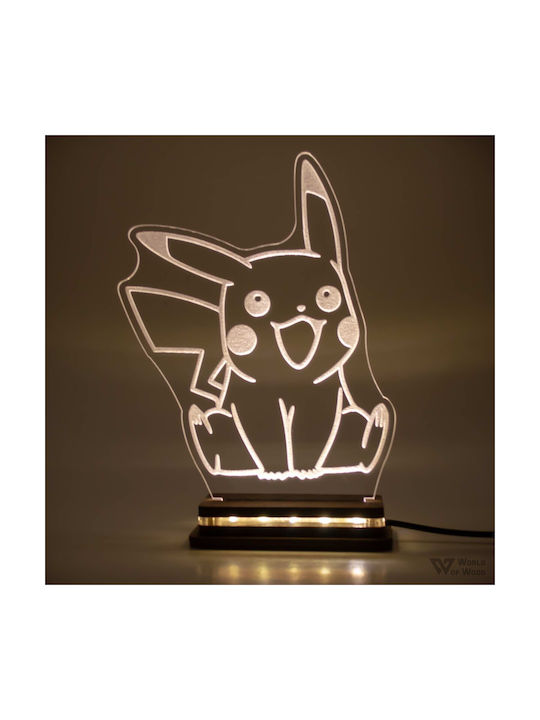 World of Wood Led Kids Decorative Lamp Pokemon - Pikachu White 20x16cm