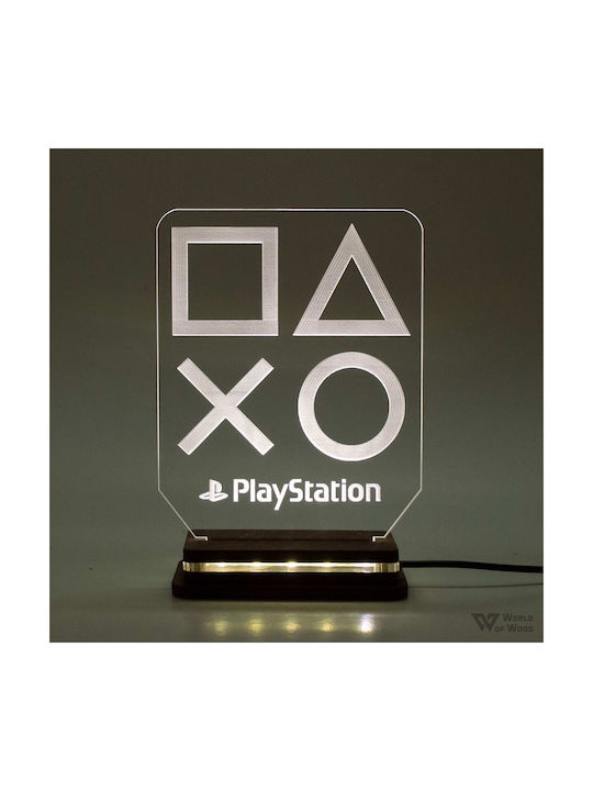 World of Wood Led Kids Decorative Lamp Playstation Logo White 17x13cm