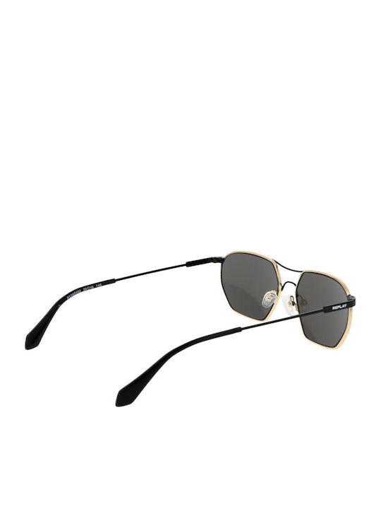 Replay Unisex Sunglasses with Gold Metal Frame and Gray Lens